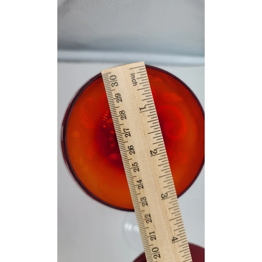 Coldwater‎ Creek Ruby Red Balloon Wine Glasses Etched Scroll & Floral - Set of 2